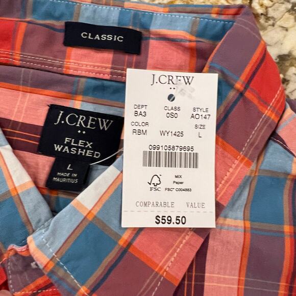 NWT J. Crew Men's Red/Blue Plaid Regular Flex Casual Button Down Shirt - Picture 5 of 8